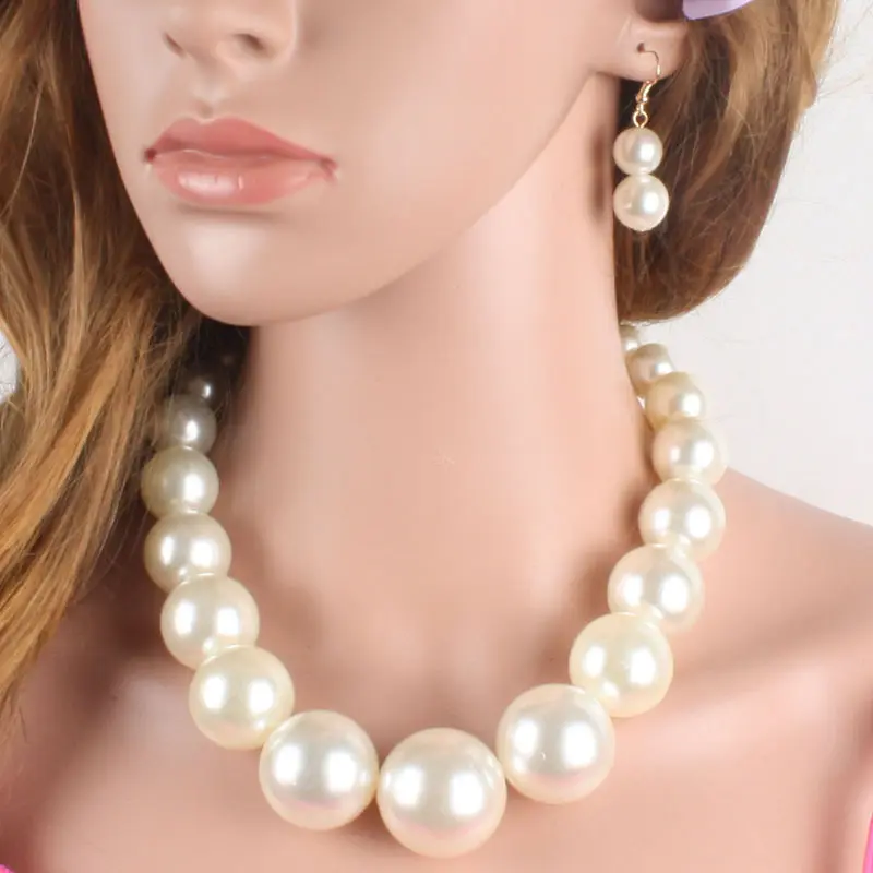 Collana girocollo con perle finte d'imitazione rotonda per le donne Set di orecchini con collana di perle finte Set di gioielli in Costume