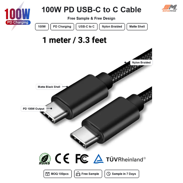 100W PD USB Type-C To C 20V 5A Fast Charging Cable E Mark Chip Nylon Braided E-marker Data Cord For Laptop Phone Wholesale