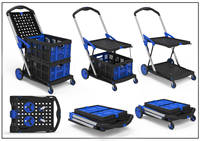 Chariot de courses pliable à double couche au design intelligent avec caisse de rangement