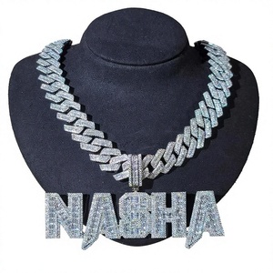 Colgante con diseño de letra Nasha, plateado, estilo hip hop, joyería para hombre, con microincrustaciones. - Product Image 5