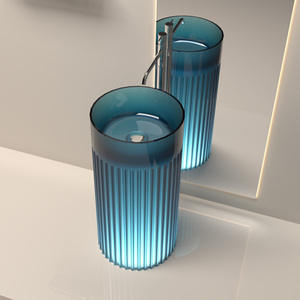 <span class=keywords><strong>Lavabo</strong></span> de columna de resina transparente de color minimalista moderno-<span class=keywords><strong>Lavabo</strong></span> de pie de unidad integrada de Baño de hotel de diseñador - Product Image 6