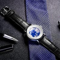 Jam Tangan LIGE LG8963 Harga Grosir Desain Kreatif Bumi Dial 40mm untuk Pria Olahraga Tali Kulit Hitam Jam Quartz Pria Tahan Air+ Kotak