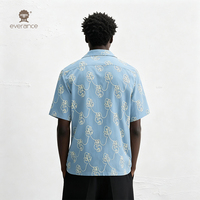Chemise homme en mélange de lin Sketch Leaf 160 g/m² bleu et blanc, style cubain minimaliste pour les vacances à la station balnéaire