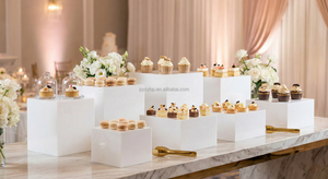 منصات عرض أكريليك بيضاء مخصصة للبوفيهات، مكعبات متداخلة مربعة الشكل، قواعد طعام للحفلات والأعراس والمناسبات - Product Image 4