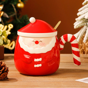 Cute 3D Embossed Christmas Santa Ceramic Mug 460ML With Lid Spoon <b>Novelty</b> <b>Xmas</b> Drinking Cup Holiday <b>Gift</b> Wholesale - Product Image 6