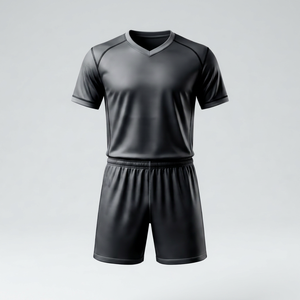 Conjunto de Camiseta de Fútbol Negra para Hombre, Cuello en V, Manga Corta, Absorbe la Humedad, Ajuste Atlético, para Todas las Temporadas, Uniforme de Color Sólido - Product Image 1