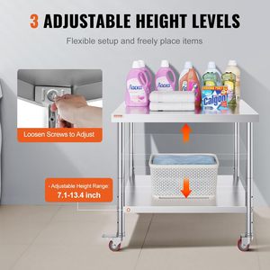 不锈钢商用厨房家具3级可调搁板4轮重型食品准备厨房 - Product Image 2