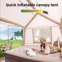 Tente Gonflable Double Porte Version AB de 12 Mètres Carrés avec Petit Fenêtre de Toit Couleur Kaki Quatre Saisons Imperméable Anti-Moustiques Montage Rapide