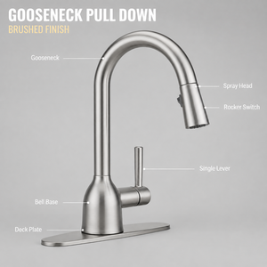 Rubinetto da <span class=keywords><strong>cucina</strong></span> a collo d'oca con doccetta estraibile, finitura spazzolata, monocomando, miscelatore ad arco alto per lavello, all'ingrosso - Product Image 3