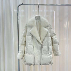Oftbuy 2023 mujeres europeas y <span class=keywords><strong>americanas</strong></span> de alta calidad con hombros caídos abajo abrigo de piel de visón Real suelta corta cálida chaqueta de plumón de <span class=keywords><strong>ganso</strong></span> - Product Image 3