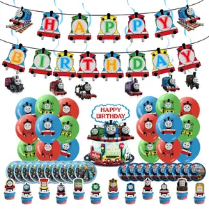 Cartoon Happy Birthday Party Decoration Supplies Latex Balloons Train Cupcake Toppers Banner Home Decorations Baby Shower