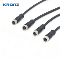 Connecteur d'automatisation industrielle KRONZ M8 3 broches, femelle, droite, à vis, en alliage noir, non blindé, assemblage de câbles, IP67