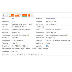 1200:1 NV160WUM-NH0/3, 300 Cd/<span class=keywords><strong>m</strong></span>² Ohne Touch-Funktion 16:10 Laptop LCD-Bildschirmmodul 1920*1200 WLED EDP 30 Pins 63% SRGB - Product Image 6
