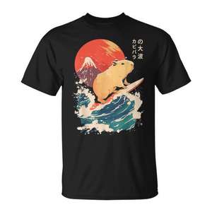 T-shirt japonais Capybara Surfing Wave Great Wave, unisexe, taille adulte M L XL XXL - Product Image 1