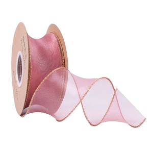 Ruban en mousseline de soie effet écailles de poisson de luxe, accents de perles irisées, bordure dorée, couleur unie, nœud papillon fait main, emballage cadeau DIY - Product Image 5