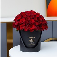 Boîte à fleurs ronde blanche personnalisée de luxe avec poignée, boîte d'emballage en carton rigide en forme de cylindre pour la présentation de bouquets de roses