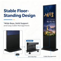 Affichage numérique sur pied de 55 pouces, écran tactile capacitif 4K, système de gestion de contenu intégré, kiosque publicitaire à gestion à distance