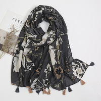 Automne mode encre peinture Floral gland Viscose châle écharpe dame haute qualité Wrap Pashmina étole Bufandas musulman Hijab Sjaal