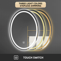 Miroir de salle de bain mural intelligent moderne ovale à LED avec interrupteur tactile anti-buée, verre éclairé, cadre en métal
