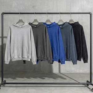 เสื้อฮู้ดดี้ผู้ชายปักลาย 100% ผ้าฝ้าย คุณภาพสูง น้ำหนักมาก สวมใส่สบาย สไตล์วินเทจ ล้างสีแล้ว รับทำโลโก้แบบดรอปชิป - Product Image 1