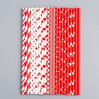 Pailles en papier longues biodégradables jetables Série Rouge avec motif à pois et rayures imprimés pour fêtes et bars, 6 mm, fabriquées en Chine