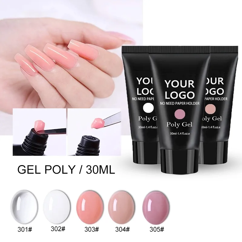 Gel de extensión de uñas, Etiqueta Privada, OEM, profesional, esmaltes uv, kit de uñas de poligel, color 30g