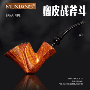 Muxiang Wooden Tobacco Pipe Bent Type Light Glossy Finish For Men Smoking - Product Image 5
