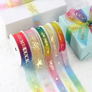 Colorful Sheer Organza Custom Printed Silk Organza Decorative Ribbons For Gift Packaging