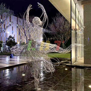 Sculpture abstraite en fil d'acier inoxydable Libit, grande taille, pour l'extérieur, à poser au sol, figurine artisanale, art décoratif pour parcs et places - Product Image 1
