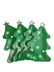Christmas Ppaper Plates Tableware Tree Shaped Design Cups Disposable Xmas Paper Plates For Christmas Supplies Decoration