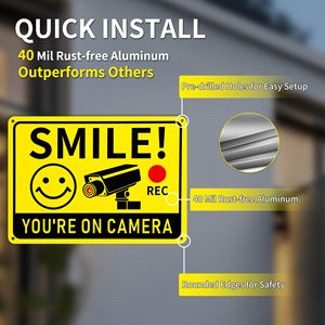 Letrero Metálico de Aluminio con la Frase 'Sonriente, Estás en Cámara', Adhesivo de Advertencia CCTV para Hospitales, Escuelas, Seguridad, Letrero de Advertencia Temporal Reflectante - Product Image 2