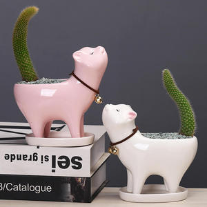 Ornamen dekorasi pot bunga keramik sukulen, dekorasi taman berkebun ekor kucing kaktus keramik balkon - Product Image 1