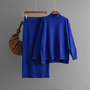 Ensemble deux pièces pour <span class=keywords><strong>femme</strong></span>, robe pull en tricot vintage d'automne et jupe pull, respirant, longueur totale - Product Image 5