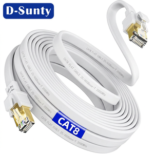 Câble Réseau Plat Cat8 en Cuivre Pur, Gaine PVC, 40 Gbit/s, Haute Vitesse, Cordon de Communication Ethernet LAN Blanc pour Serveur IA et Centre de Données - Product Image 1