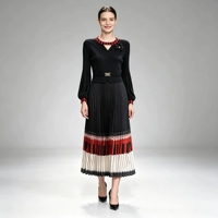 Robe plissée Miyake pour femme grande taille, longueur cheville, à volants, à rayures géométriques, avec ceinture à fleurs 3D, style peplum et manches lanternes