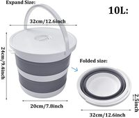 Seau à eau de pêche portable gris de 15 L, baignoire ronde pliable avec couvercle