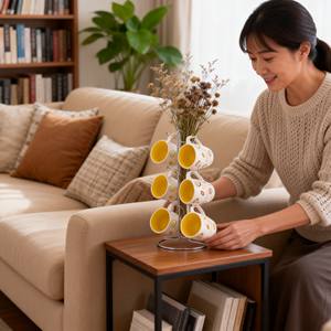 Support mural décoratif pour tasses à café en grès céramique contemporain à 6 crochets, compatible lave-vaisselle et micro-ondes - Product Image 5