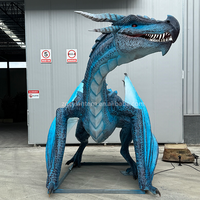 Statue de dragon occidental bleu géant animatronique en métal, personnalisée, étanche, télécommandée, à monnayeur, pour centre commercial