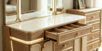 Ensemble de meubles de chambre à coucher moderne très vendu pour hôtels, comprenant un lit king size, une armoire et une coiffeuse, en MDF extensible