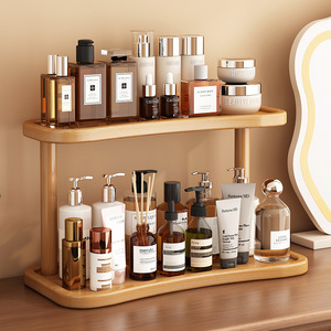 Double-layer cosmetic storage rack made of sturdy bamboo, odorless bookshelf, storage rack, office and home cup holder - Product Image 2