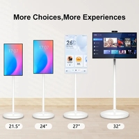Écran TV intelligent LCD 21,5 pouces alimenté par batterie, caméra interactive portable 1080P avec roues pour magasin de détail, déplacement facile en intérieur