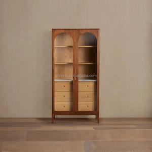 <span class=keywords><strong>Armoire</strong></span> en verre de luxe contemporaine à 2 portes en bois de chêne massif finition noyer design antique moderne pour la maison salon hôtel/villa - Product Image 3