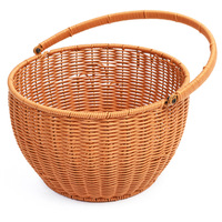 Opvouwbare handgemaakte ronde PP mand in Japanse stijl met rieten look en afneembaar handvat; Mand voor boodschappen, picknick, fruit/groente opbergen