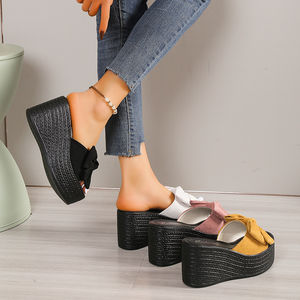 Sandales décontractées à nœud papillon pour femme, nouvelle collection été 2024, grande taille, semelle épaisse, talon compensé, à enfiler - Product Image 4