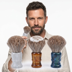 Pinceau à raser en poils de cheval pur avec manche en résine, fabrication OEM, pour le soin du visage des hommes, vente en gros - Product Image 6