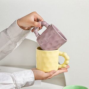 High Quality Hot Solid Color Porcelain Tea Mug Unique Beaded Handle <b>Reusable</b> Food Safe Dishwasher Microwave Safe Customizable - Product Image 3