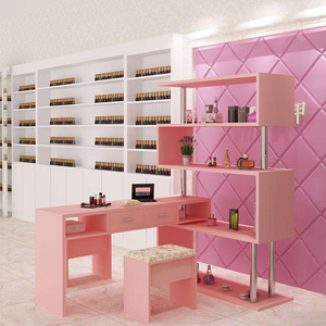 Mesa de Manicura Económica con Superficie de Madera y Patas Doradas - Product Image 1