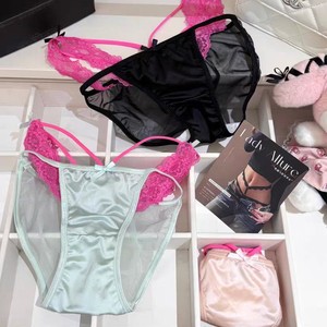 Dopamine qui favorise l'abstinence ! Culotte sexy en dentelle pour femme, taille basse croisée, entrejambe en pur coton, nœud color-block - Product Image 4