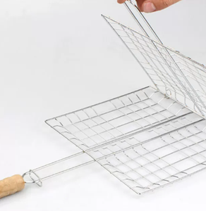 Wooden Handle Stainless Steel BBQ <b>Mesh</b> <b>Grilling</b> Clip, Food <b>Grilling</b> Holder <b>for</b> Barbecue Cooking - Product Image 5