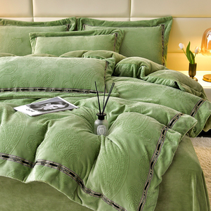 Custom OEM ODM Oeko Tex Certified Milk Velvet 6 Piece <strong>Bedding</strong> Set <strong>Olive</strong> <strong>Green</strong> Warm Soft Style Multi Scene Bedroom <strong>Bedding</strong> - Product Image 4